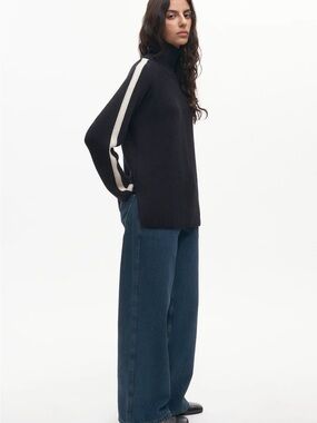 KOTN Farah Turtleneck Sweater with Cream Shoulder Stripe NWT